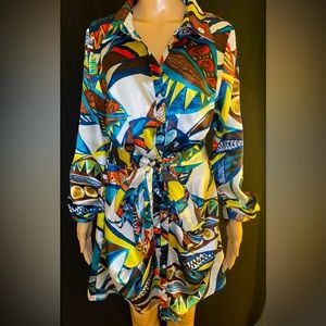 Multicolor silk shirt dress